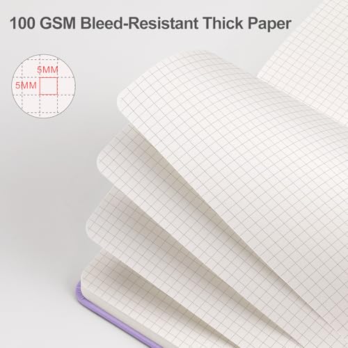 Image of EMSHOI Graph Grid Journal Notebook, 192 Pages, A5 Size (5.7'' x 8.3'') | Leather Hardcover, 100 GSM Thick Paper, for School, Note Taking, Math, Engineering, Sun Debossed (Light Purple)