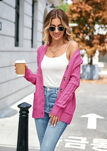Image of Womens Cardigan Sweaters Cable Knit Sweater 2026 Fall Winter Chunky Open Front Button Down Coats with Pockets