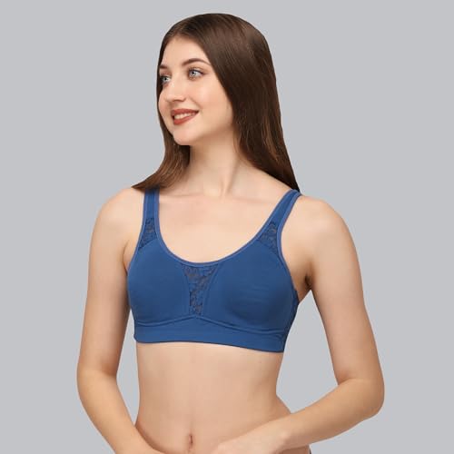 Image of SOIE Women's Full Coverage Minimizer Bra|Non Wired, Non Padded, Triple Layered Cups|Breathable Stretch Cotton with Lace & U-Back Support