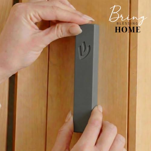 Image of SURI Mezuzah - 5 Inch Gray Concrete Door Mezuza Case with Non Kosher Scroll, Judaica Contemporary Style, Fits a 4 Inch Mezuzah Scroll, Gift Box Included