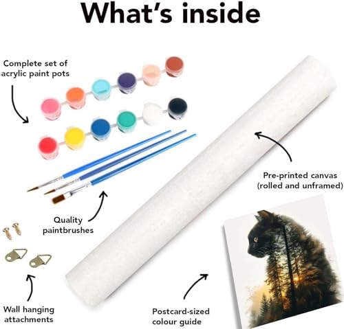 Image of Clendo Forest Cat Paint by Numbers for Adults, Painting by Numbers Kit on Canvas for Beginners, Adults' Paint-by-Number Kits Oil Painting Kits for Gift Home Wall Decor 16x20 Inch