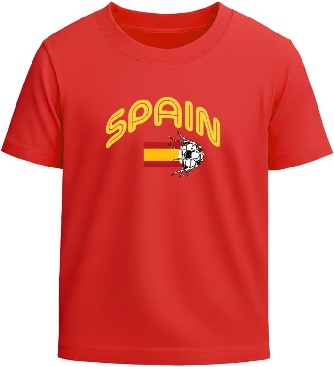 Spain Unisex Kids T-Shirt - Short Sleeve Round Neck Cotton Tshirt for Boys and Girls - Soft and Comfortable - Gift for Young Football Fans