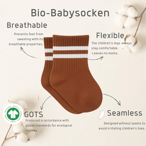bistyle Baumwolle 6 Paar Baby Socken für Neugeborene Säugling 0-6 Monate bis 3 Jahre | Stopper Nahtlos Socken | Jungen Mädchen Kindersocken (DE/NL/SE/PL, Alter, 2 Jahre, 3 Jahre, Braun(Gestreift))