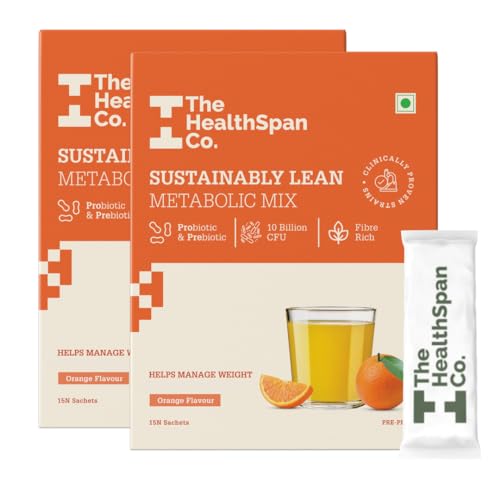The Healthspan Co. | Sustainably Lean Metabolic Mix | For Weight Loss & Inch Reduction for men & women| Pre & Probiotics for weight loss from Dupont® | 15 Sachets | Orange Flavour – Pack of 2 The Healthspan Co. | Sustainably Lean Metabolic Mix | For Weight Loss & Inch Reduction for men & women| Pre & Probiotics for weight loss from Dupont® | 15 Sachets | Orange Flavour – Pack of 2