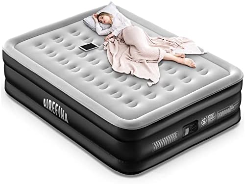 Airefina Comfort Air Mattress Queen with Built-in Electric Pump, Inflatable Bed in 3 Mins Self-Inflation/Deflation, Flocked Surface Blow Up Bed for Home Portable Camping 80x60x18in, 750lb MAX