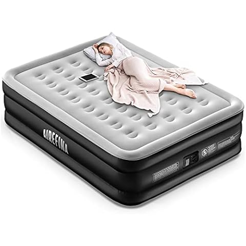 Airefina King Size Air Bed with Built-in Electric Pump, Inflatable bed in 3 Mins Self-Inflation/Deflation, Air Mattress Flocked Surface Blow Up Bed for Home Portable Camping 203x152x46cm, 340kg MAX Cover