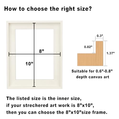 Image of CANFRAVAS 8x10 Solid Wood Canvas Floater Frame, Wood Floating Frames, Floater Frame for 0.6 inch-0.8 inch Deep Canvas Paintings (8 inchx10 inch, Creme White)
