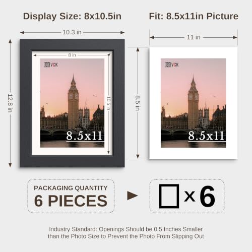 Image of VCK 8.5x11 Picture Frame - 6 Pack, Black Wide Border Wood 11x8.5 Photo Frames, Multi-Directional Display Family Photos, Office Prints, Studio /Gallery, Tabletop & Wall Hanging