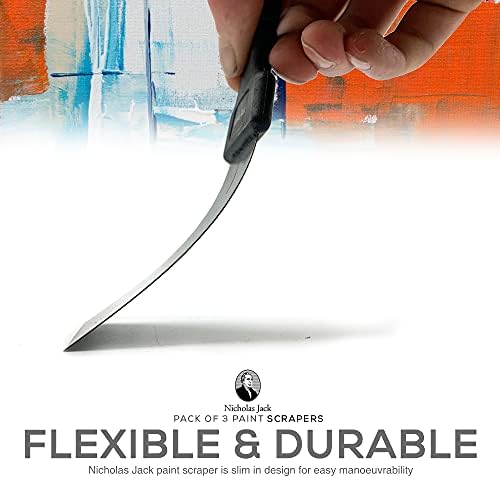 Nicholas Jack Paint Scraper Tool Set  Pack of 3 Wallpaper Scraper and Putty Knife Set, Flexible and Stainless-Steel Metal Scraper for Walls