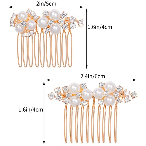 Hoyuwak 2Pcs Pearl Hair Accessories Gold Rhinestone Bridal Hair Side Combs For Bride Wedding Crystal Hair Clips Pieces Jewelry For Women Girls #TOP1