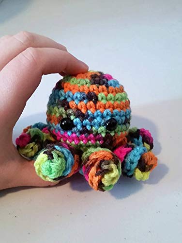 1 Pcs Cute Crochet Octopus Dark Rainbow Multi-Colored
