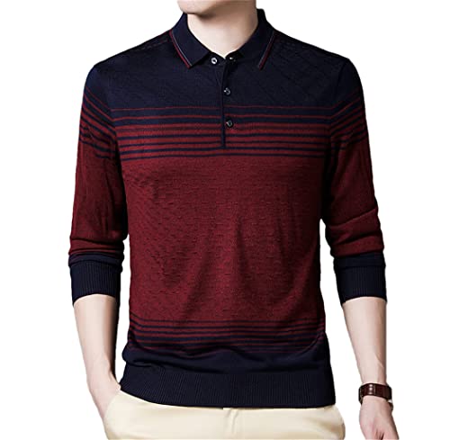 Pull pour homme anti-froid en tricot rouge M avec col rabattable protecteur