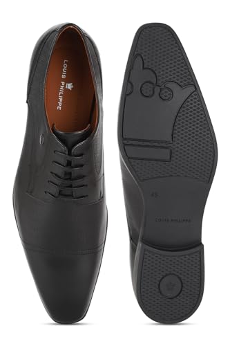 Image of Louis Philippe Men Premium Leather Breathable Lining Material Anti Slip with Heel TPR Sole Formal Derby Shoes