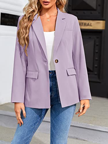 Cnkwei Womens Blazer For Work Casual Long Sleeve Lapel Collar Open Front Button Solid Color Blazer Jackets With Pockets Purple #TOP1