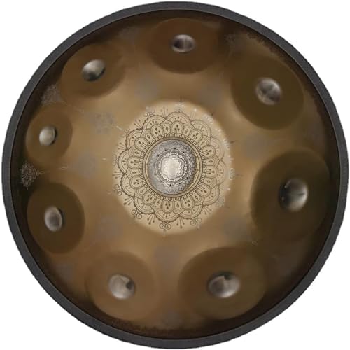 Tambor de mano de acero de 9 notas, instrumento handpan en Re menor, instrumento premium con bolso, baquetas y trípode para producción de audio profesional miniatura 1