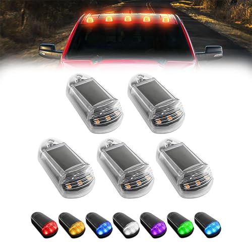 VISIOLEX 5 Pcs Solar Cab Lights, 2025 New No Drill Solar Cab Lights for Trucks 7 Colors Truck Cab Lights, LED Lights Vibration Sensor Dome Light App Controls (Color-Transparent)