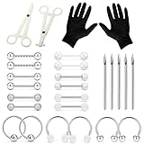 Uqnwbdq Nipple Piercing Kit 14G Surgical Stainles Steel Silver Straight Tongue Nipple Nipplerings...