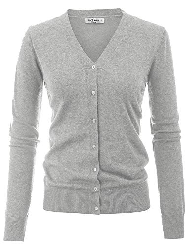 GRACE KARIN Women's Long Sleeve Cardigan Knit Sweaters Cropped Open Front Shrug Bolero(S,Grey)