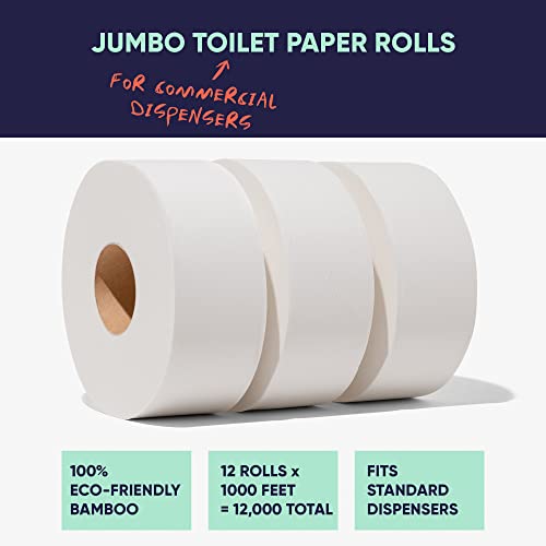 Cloud Paper Jumbo Toilet Paper Commercial Rolls - 100% Bamboo, 12 Rolls Per Case, 1000 Feet Non-Perforated, 2-Ply, White, - Bulk Toilet Paper For Commercial Dispensers #TOP1