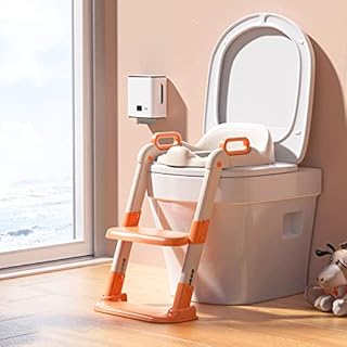 WoNicer Adjustable Potty Training seat with Steps, Potty Training Toilet for Boys and Girls Toddlers - Comfortable and Safe Potty seat for Kids of Different Heights. (OrangeWhite)
