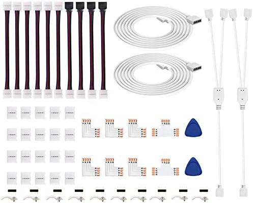 iCreating LED Strip Connectors 4 Pin, RGB LED Light Connectors Kit Includes 5050 LED Connectors L Shape for Strip Lights 4Pin 10mm LED Light Strip Connectors for Controller 4-pin LED Connectors Jumper