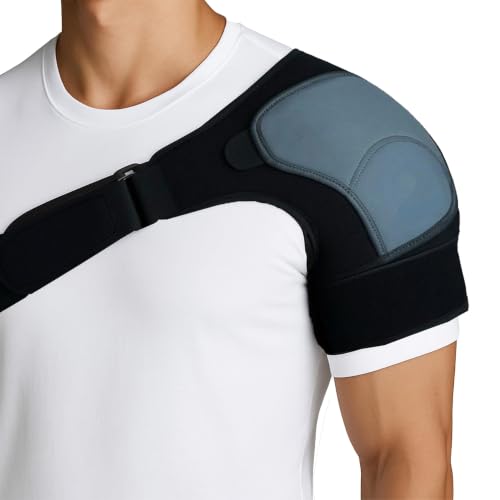 Image of TIMA Shoulder Support Double Lock Neoprene Adjustable Stretch Strap Brace Support Medical Posture Compression Shoulder Pad, Black & Grey, Universal, 1 Unit