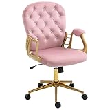 cayglow Silla de tocador de terciopelo rosa y dorado,