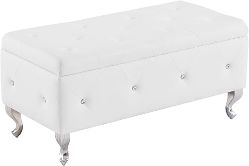 Miniatura 7 de Banco de almacenamiento copetudo con botones de terciopelo para dormitorio, beige, 40 pulgadas