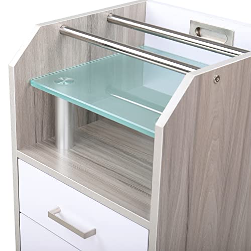 Image of Glass Glow Pedicure Trolley Light Wood Cart for Nail Salon Furniture & Equipment