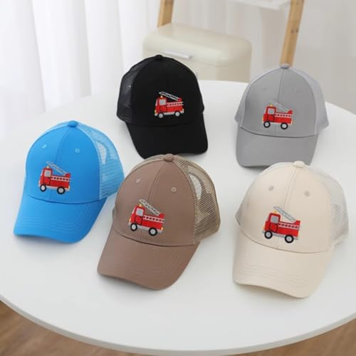 Kids Fire Engine Hat for Baby Boys Summer Adjustable Hollow Baseball Hats Sun Protection Embroidery Fire Truck Caps3