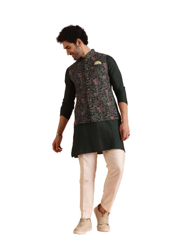 kisah Cotton Blend Kurta Jacket Trouser Set for Men | Nehru Jacket Waistcoat Kurta Set with Trousers | Mens Ethnic Collections-KA-0974-5189-T301-picture-30