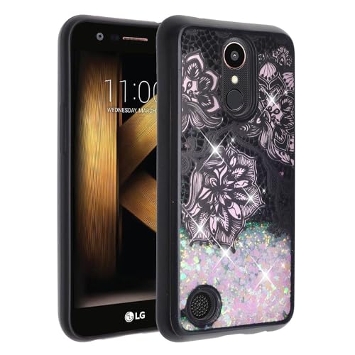 Compatible for LG Aristo/LG Aristo 2/LG Aristo 3/LG Tribute Dynasty/LG Fortune/LG Fortune 2/LG Phoenix 3/LG Risio 2/LG Risio 3/LG Rebel 3/LG Zone 4 Case Liquid Glitter Phone Cover Midnight Flower
