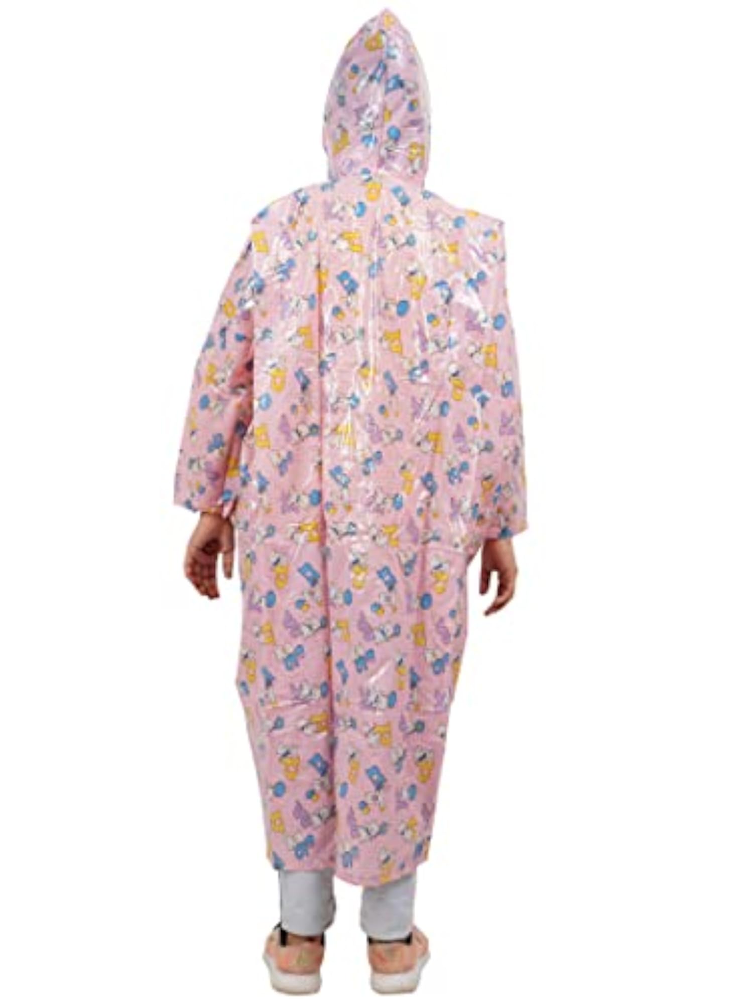 Kids Cartoon Printed PVC Raincoat with School Bag, Pink