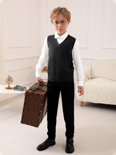 Boys Sweater Vest Kids Solid School Uniform Sleeveless Knit Sweaters Tops 5-14 Years4