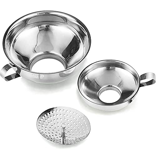 Einmachtrichter, 3 Stück Einfülltrichter Edelstahl große Öffnung mit Strainer Filter Marmeladentrichter ideal zum Umfüllen von Gewürzen,Bohnen und Marmelade Cover