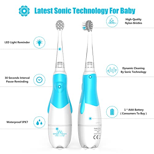 Dada-Tech Baby Electric Toothbrush, Toddler Teeth Brushes With Smart Led Timer And Sonic Technology For Infants Ages 0-3 Years (Blue) #TOP3