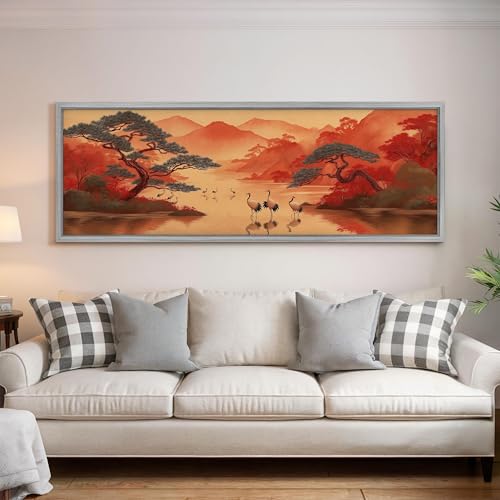 Tableau sur toile japonais salon grand format 50x150cm et art mural horizontal vintage