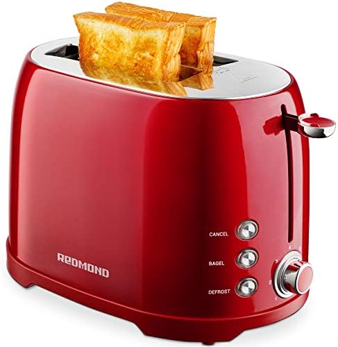REDMOND Toaster 2 Slice, Retro Bagel Stainless Steel Compact Toaster with 1.5”Extra Wide Slots, 7 Bread Shade Settings for Breakfast, 800W (Valentine Red)