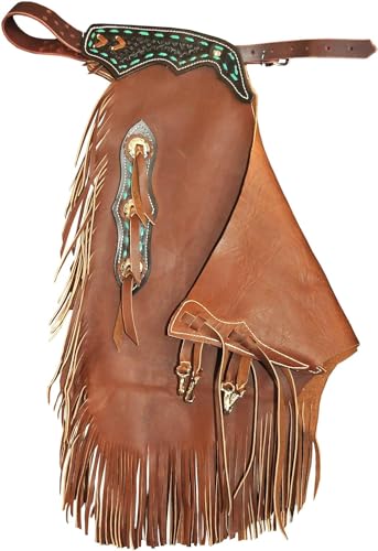 Custom Made Leather Fashion Chinks with Hand Tooled Yoke Set for Men Women Kids Small Medium Large Brown LC-009 (Medium)