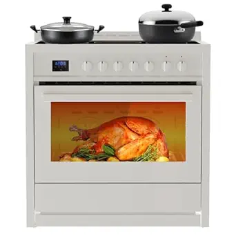 36 Inch Electric Range with 5 Cooktop Burners, 4.3 Cu.Ft. Freestanding Electric Range Oven, 7 Functions Professional Convection Oven, Easy Reach Racks, Timer, Stainless Steel, Silver
