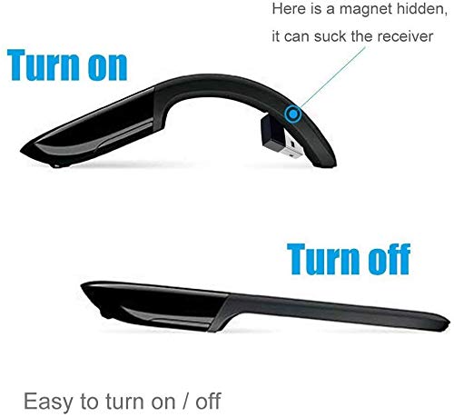 Wireless Mouse With Usb Mini Folding Mouse 2.4Ghz Arc Optical Touch Receiver Suitable For Pc Laptop Macbook(Black) #TOP3