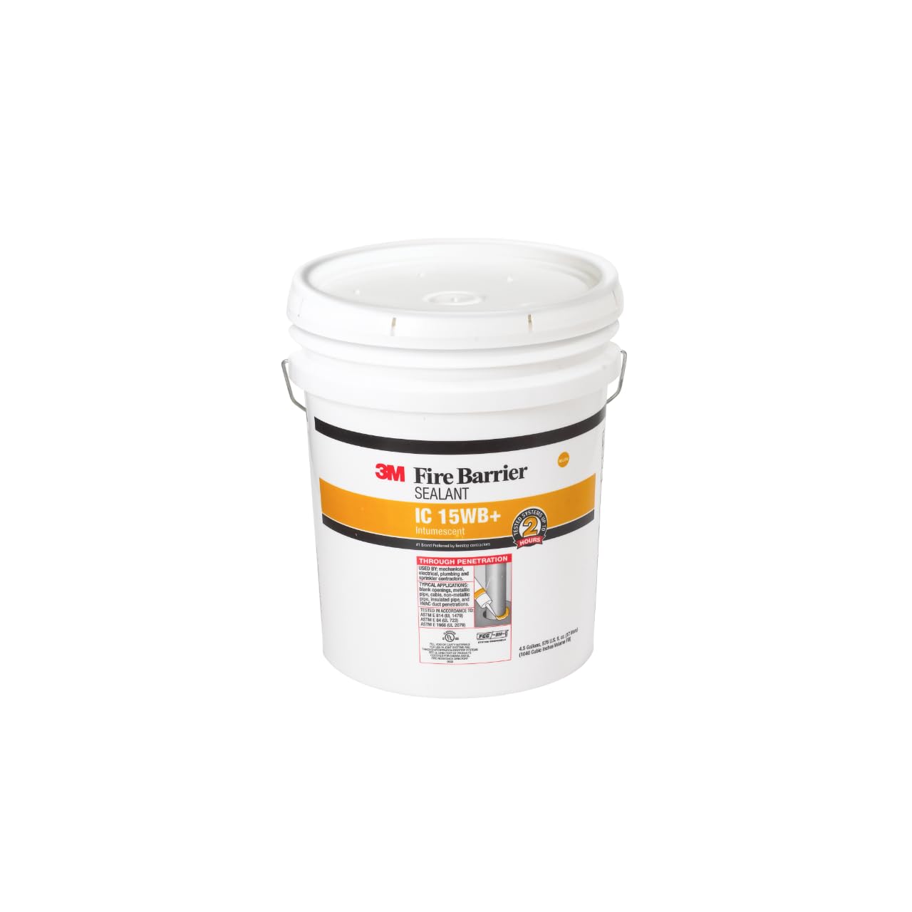 3M Fire Barrier Sealant IC 15WB+, Yellow Color, One-Part, Gun-Grade, Intumescent Material, 3-Hour Protection, 4.5 Gallon Drum (Pail)