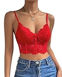 Beumissy Women's Sexy Lace Tops Bralette Cami Crop Top Lingerie Corset Bustier Top(Red, Small)