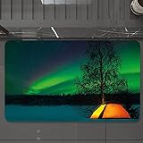 SHAVERUSH Badematte rutschfest waschbar Badvorleger,Nordlichter, Campingzelt unter Magnetfeld, Naturbild, Mehrfarbig,weich Mikrofaser saugstark Badteppich für Badezimmer Badewanne, 40x60 cm