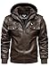 HOOD CREW Herren Lederjacke mit Kapuze Kunstleder Motorradjacken Wasserabweisend Winddicht Moto Vintage Bomberjacke Coffee M