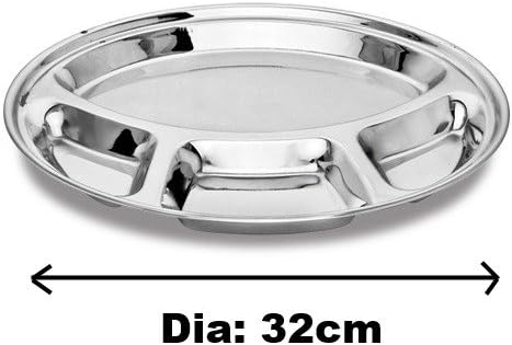 Stainless Steel Round 4 Compartment Dish 32cm Indian Thali Plate Dish Camping (1pc)