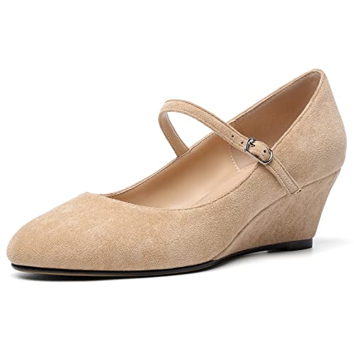 Zamikoo Women's Mary Jane Wedge Low Heel Pumps 2 Inch Round Toe Wedge Heels Dress Shoes for Office Wedding Party