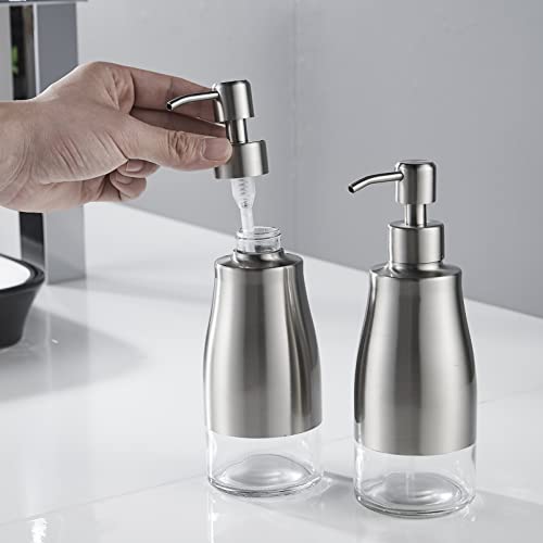 Gaussra 2 Pack Soap Dispenser With Non-Slip Coaster And Funnel，Stainless Steel Case Glass Liner Hand Pump Dispenser，Refillable Liquid Hand Soap Dispenser For Bathroom & Kitchen - Brushed Nickel #TOP6