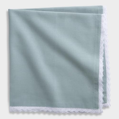 Image of FINGERCRAFT Lace Trim Cloth Napkins Set of 6, 20x20 Inch Cotton Linen Blend Dinner Napkins, Reusable Washable Table Napkins for Wedding, Farmhouse Dining, Parties & Home Decor (Aqua)