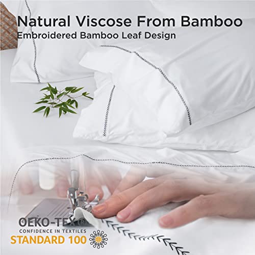 Bedsure Luxury Embroidered Bed Sheets - Super Soft King Size Sheets With 18 Inch Deep Pocket, Silky Smooth, Cooling For Hot Sleeper, 1 Fitted Sheet, 1 Flat, 4 Pillow Cases (Light White) #TOP1